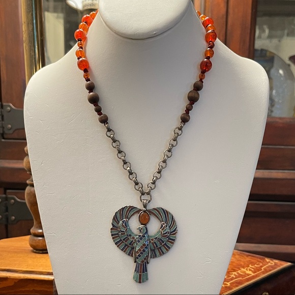 Egyptian revival god of the sky Falcon of Horus necklace - Picture 3 of 9